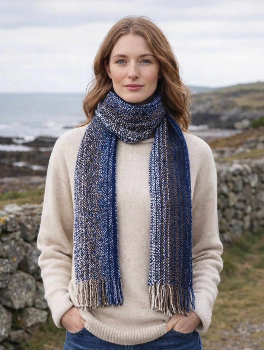 Mucro Weavers Skellig Navy Wool Blend Scarf